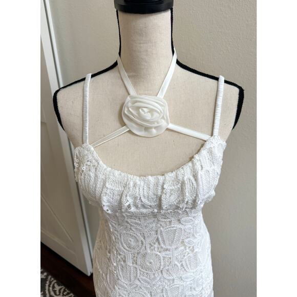 For Love & Lemons NWT White Lace Floral Choker Neck Harriet Mini Dress Medium - Picture 3 of 14